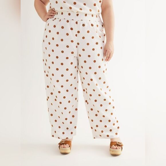 New With Tag Penningtons Size 5X Dotted Linen Blend Wide-Leg‎ Pull-On Pant - Picture 1 of 12
